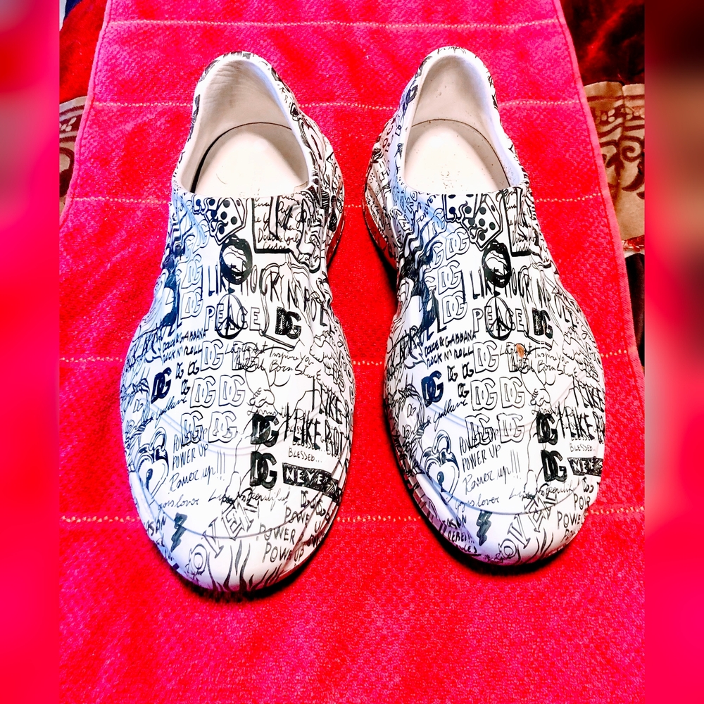 Dolce Gabbana Toy Graffiti Print Slip On Sneaker White/Black